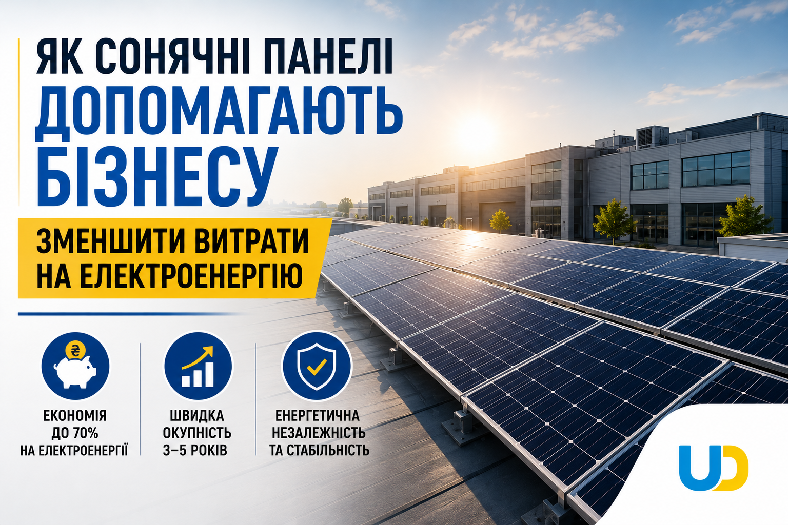 Як сонячні панелі допомагають бізнесу зменшити витрати на електроенергію