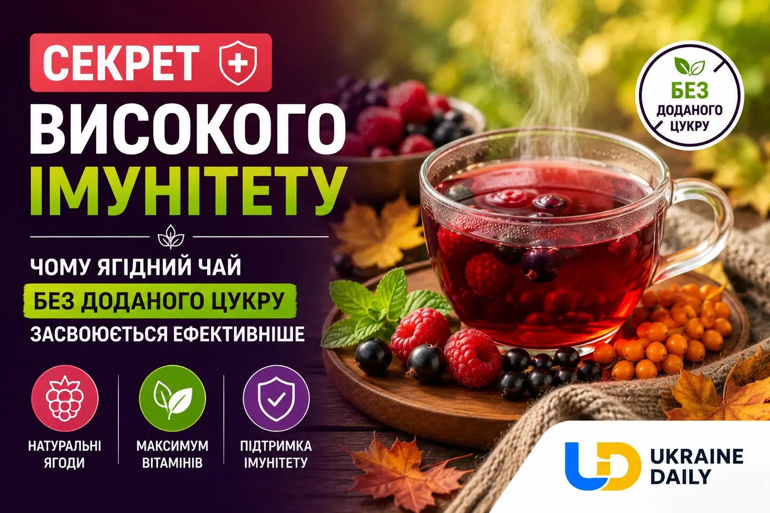 Секрет високого імунітету: чому ягідний чай без доданого цукру засвоюється ефективніше