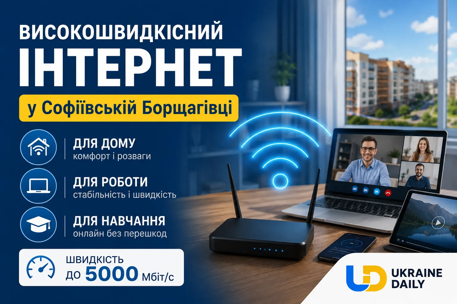 Високошвидкісний інтернет у Софіївській Борщагівці: переваги для дому, роботи та навчання